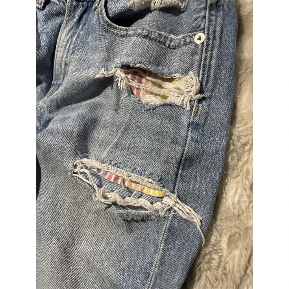 American Eagle Pride 90s Straight Distressed Raw Hem Denim Jeans Women Size 0